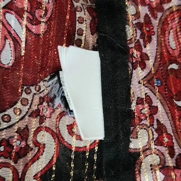 Kate Spade Womens Blouse Red Gold Black Long Sleeve Ruffles Sheer *FLAW* Size S - Picture 6 of 9